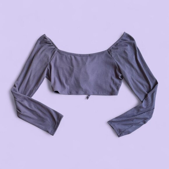Love Wins Purple Ribbed Tie Front Crop Top – Size L - Picture 4 of 6